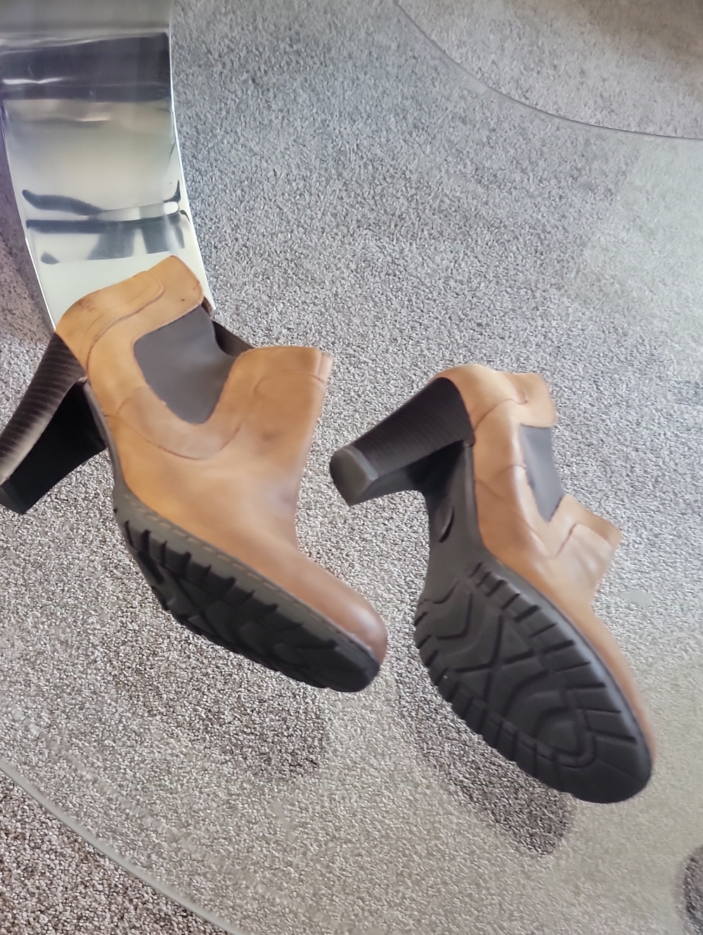 boc Tan Leather Ankle Booties with Black Elastic Panel